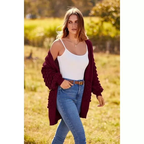 imagePRETTYGARDEN Womens Cardigan Sweaters Fall Clothes Open Front Cable Knit Oversized Winter Coats OuterwearWine Red