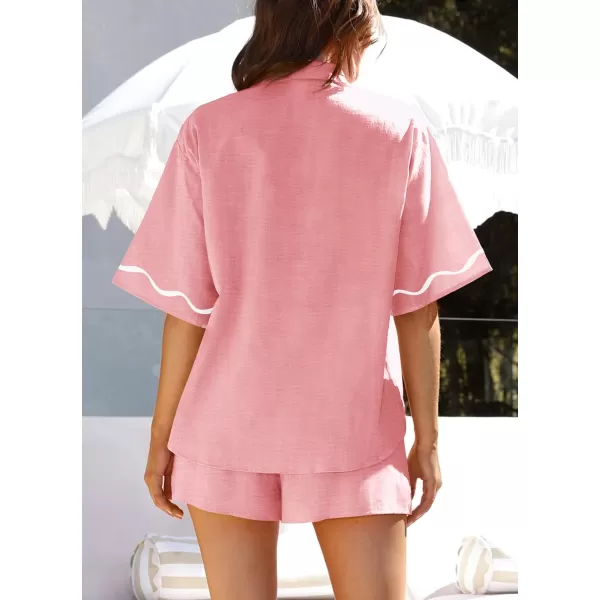 imagePRETTYGARDEN Womens Casual 2 Piece Outfits Summer Button Down Shirts Tops and Lounge Shorts Pajama SetsPink