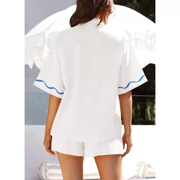 imagePRETTYGARDEN Womens Casual 2 Piece Outfits Summer Button Down Shirts Tops and Lounge Shorts Pajama SetsWhite