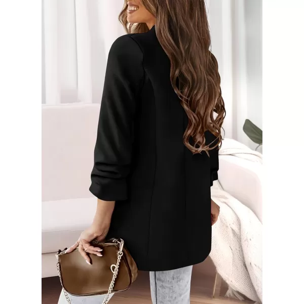 imagePRETTYGARDEN Womens Casual Blazer 2023 Fall Fashion Long Sleeve Open Front Work Office Suit JacketsBlack