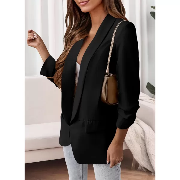 imagePRETTYGARDEN Womens Casual Blazer 2023 Fall Fashion Long Sleeve Open Front Work Office Suit JacketsBlack