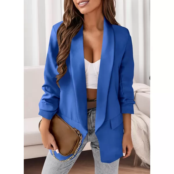 imagePRETTYGARDEN Womens Casual Blazer 2023 Fall Fashion Long Sleeve Open Front Work Office Suit JacketsBlue