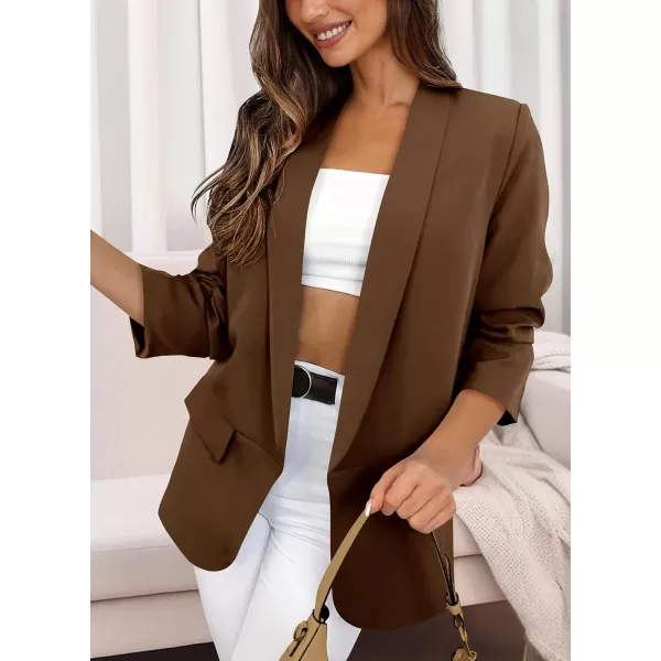 imagePRETTYGARDEN Womens Casual Blazer 2023 Fall Fashion Long Sleeve Open Front Work Office Suit JacketsCoffee