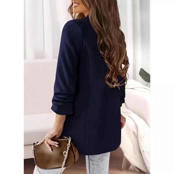 imagePRETTYGARDEN Womens Casual Blazer 2023 Fall Fashion Long Sleeve Open Front Work Office Suit JacketsDark Blue