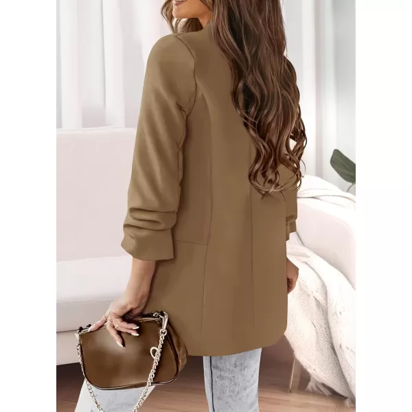 imagePRETTYGARDEN Womens Casual Blazer 2023 Fall Fashion Long Sleeve Open Front Work Office Suit JacketsKhaki