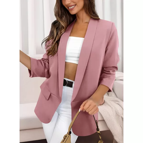 imagePRETTYGARDEN Womens Casual Blazer 2023 Fall Fashion Long Sleeve Open Front Work Office Suit JacketsPink