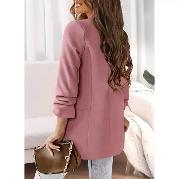 imagePRETTYGARDEN Womens Casual Blazer 2023 Fall Fashion Long Sleeve Open Front Work Office Suit JacketsPink