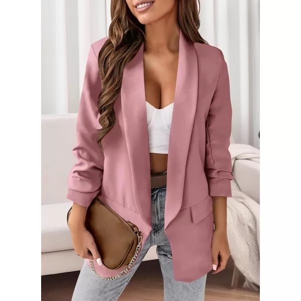 imagePRETTYGARDEN Womens Casual Blazer 2023 Fall Fashion Long Sleeve Open Front Work Office Suit JacketsPink