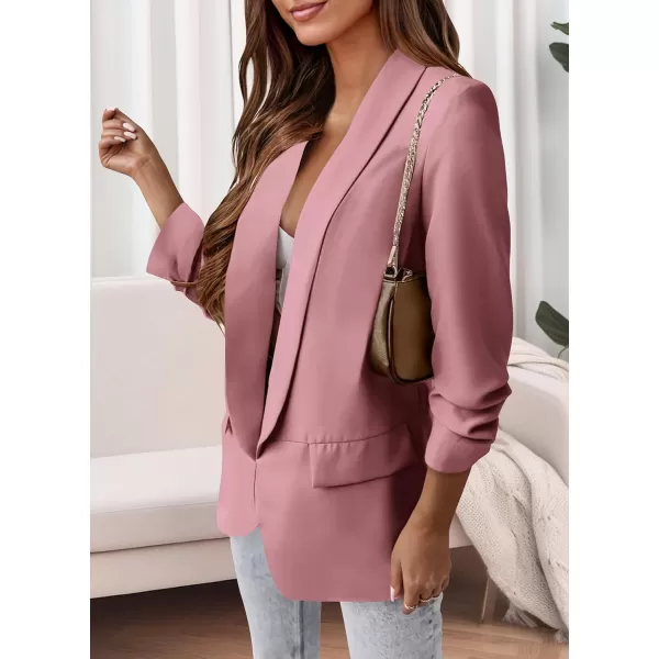 imagePRETTYGARDEN Womens Casual Blazer 2023 Fall Fashion Long Sleeve Open Front Work Office Suit JacketsPink