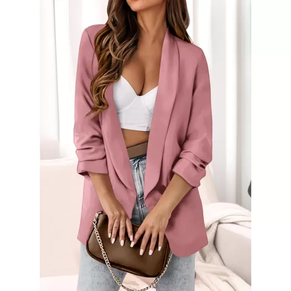 imagePRETTYGARDEN Womens Casual Blazer 2023 Fall Fashion Long Sleeve Open Front Work Office Suit JacketsPink