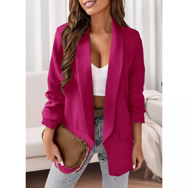 imagePRETTYGARDEN Womens Casual Blazer 2023 Fall Fashion Long Sleeve Open Front Work Office Suit JacketsRose Red