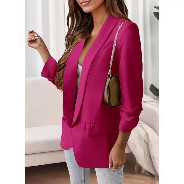 imagePRETTYGARDEN Womens Casual Blazer 2023 Fall Fashion Long Sleeve Open Front Work Office Suit JacketsRose Red