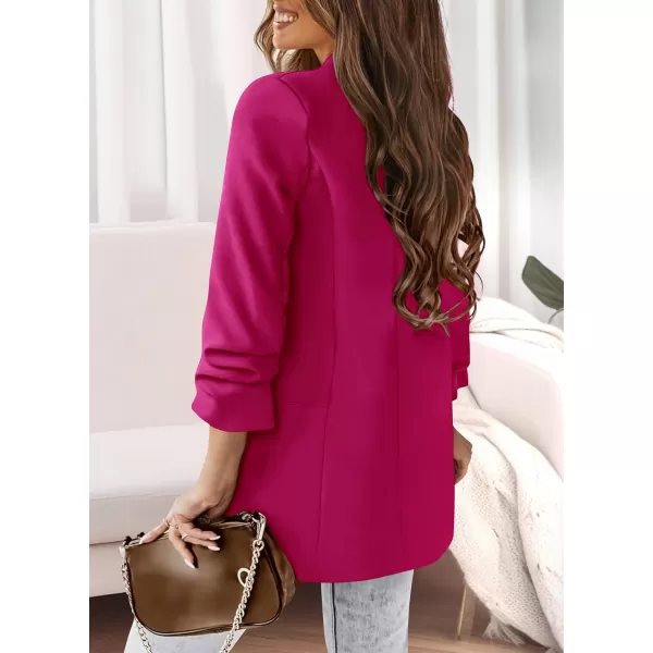 imagePRETTYGARDEN Womens Casual Blazer 2023 Fall Fashion Long Sleeve Open Front Work Office Suit JacketsRose Red