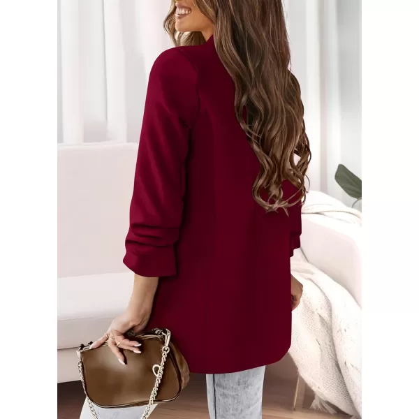 imagePRETTYGARDEN Womens Casual Blazer 2023 Fall Fashion Long Sleeve Open Front Work Office Suit JacketsWine Red
