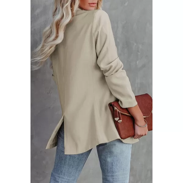 imagePRETTYGARDEN Womens Casual Blazers Long Sleeve Open Front Button Work Office Blazer Jackets with PocketsApricot