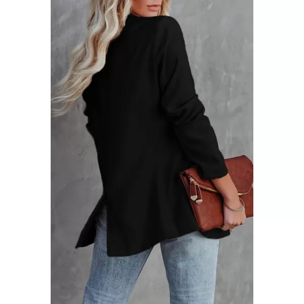 imagePRETTYGARDEN Womens Casual Blazers Long Sleeve Open Front Button Work Office Blazer Jackets with PocketsBlack