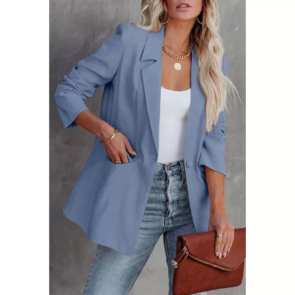 imagePRETTYGARDEN Womens Casual Blazers Long Sleeve Open Front Button Work Office Blazer Jackets with PocketsBlue