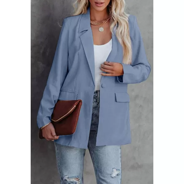 imagePRETTYGARDEN Womens Casual Blazers Long Sleeve Open Front Button Work Office Blazer Jackets with PocketsBlue