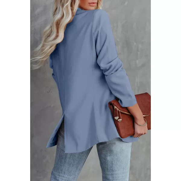 imagePRETTYGARDEN Womens Casual Blazers Long Sleeve Open Front Button Work Office Blazer Jackets with PocketsBlue