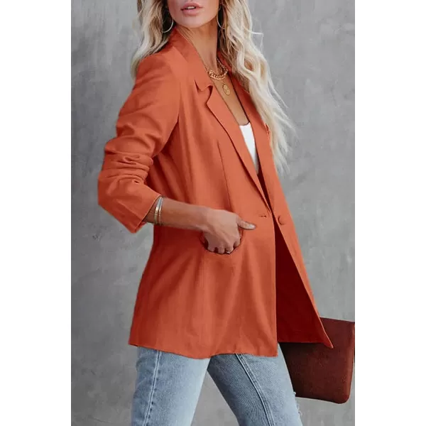 imagePRETTYGARDEN Womens Casual Blazers Long Sleeve Open Front Button Work Office Blazer Jackets with PocketsOrange