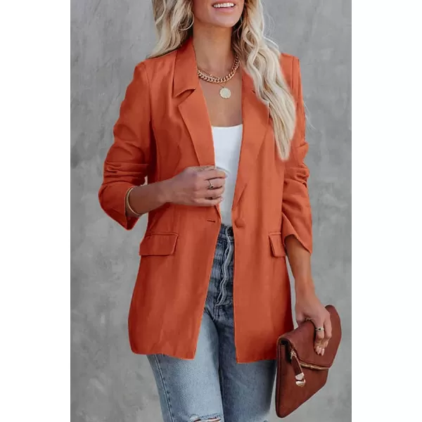 imagePRETTYGARDEN Womens Casual Blazers Long Sleeve Open Front Button Work Office Blazer Jackets with PocketsOrange
