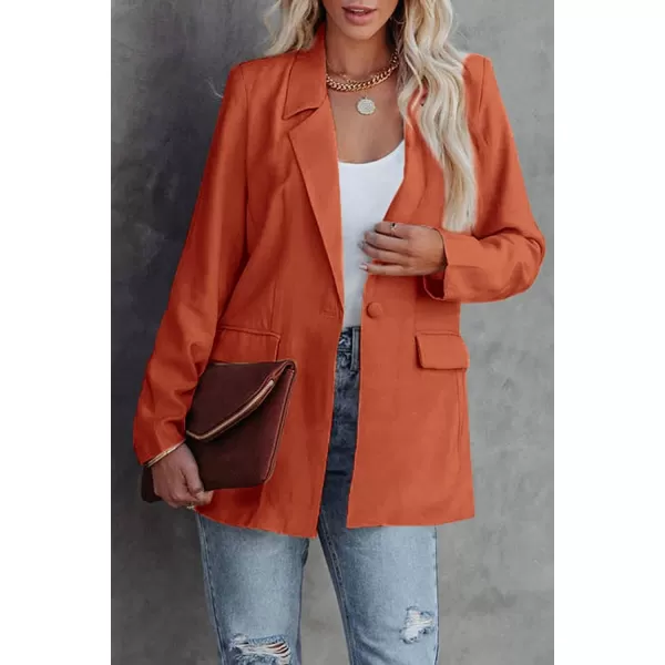 imagePRETTYGARDEN Womens Casual Blazers Long Sleeve Open Front Button Work Office Blazer Jackets with PocketsOrange