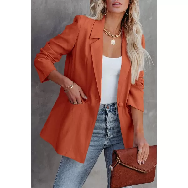 imagePRETTYGARDEN Womens Casual Blazers Long Sleeve Open Front Button Work Office Blazer Jackets with PocketsOrange