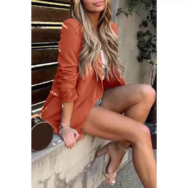 imagePRETTYGARDEN Womens Casual Blazers Long Sleeve Open Front Button Work Office Blazer Jackets with PocketsOrange