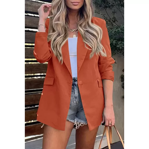 imagePRETTYGARDEN Womens Casual Blazers Long Sleeve Open Front Button Work Office Blazer Jackets with PocketsOrange