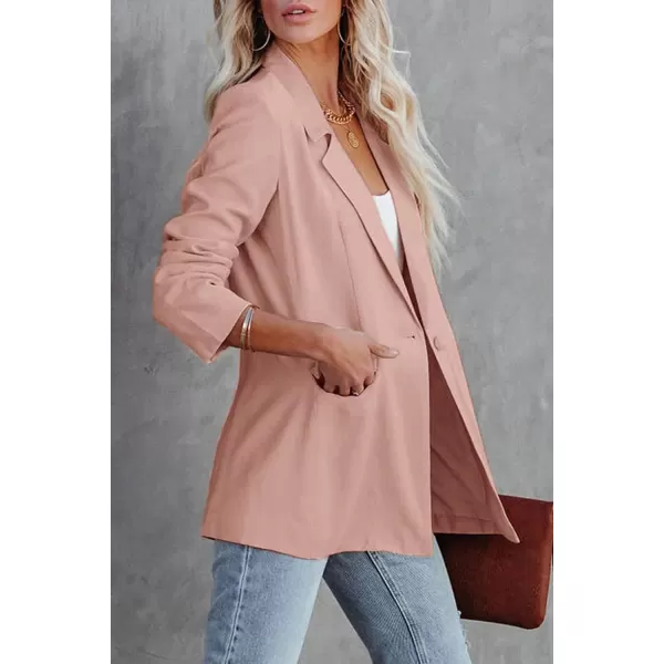 imagePRETTYGARDEN Womens Casual Blazers Long Sleeve Open Front Button Work Office Blazer Jackets with PocketsPink