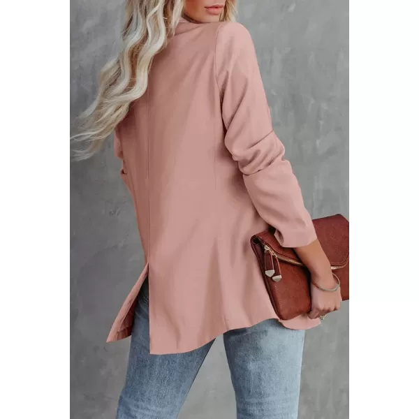 imagePRETTYGARDEN Womens Casual Blazers Long Sleeve Open Front Button Work Office Blazer Jackets with PocketsPink