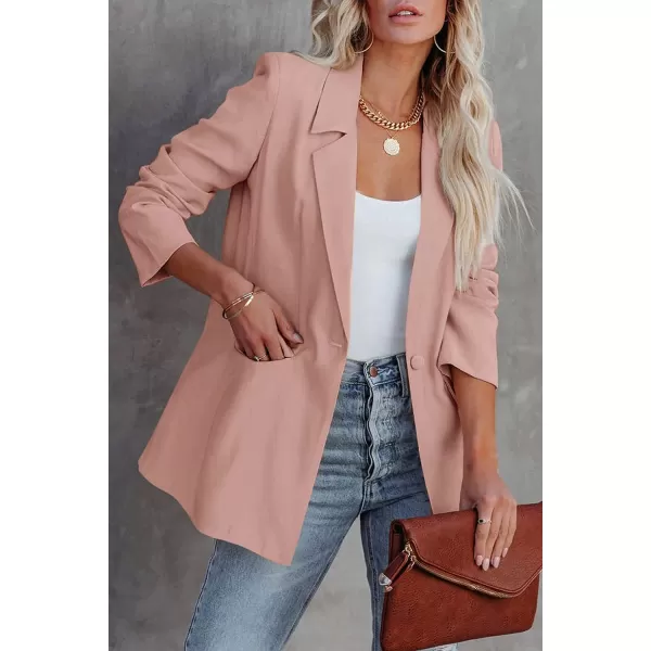 imagePRETTYGARDEN Womens Casual Blazers Long Sleeve Open Front Button Work Office Blazer Jackets with PocketsPink