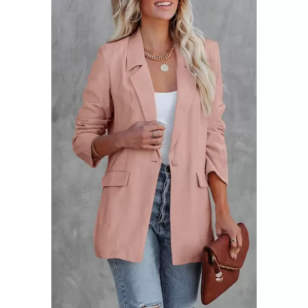 imagePRETTYGARDEN Womens Casual Blazers Long Sleeve Open Front Button Work Office Blazer Jackets with PocketsPink