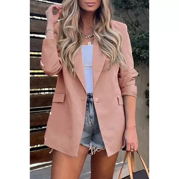 imagePRETTYGARDEN Womens Casual Blazers Long Sleeve Open Front Button Work Office Blazer Jackets with PocketsPink