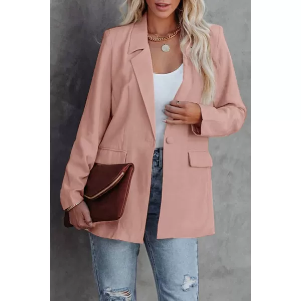 imagePRETTYGARDEN Womens Casual Blazers Long Sleeve Open Front Button Work Office Blazer Jackets with PocketsPink