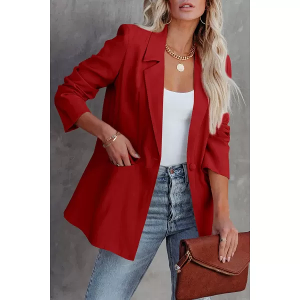 imagePRETTYGARDEN Womens Casual Blazers Long Sleeve Open Front Button Work Office Blazer Jackets with PocketsRed