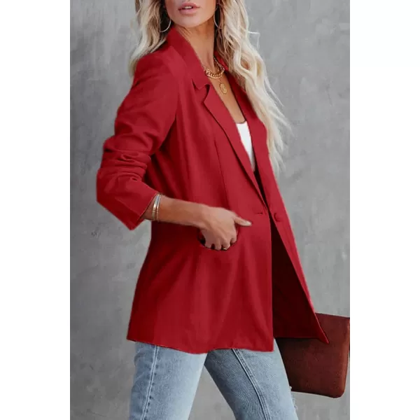 imagePRETTYGARDEN Womens Casual Blazers Long Sleeve Open Front Button Work Office Blazer Jackets with PocketsRed