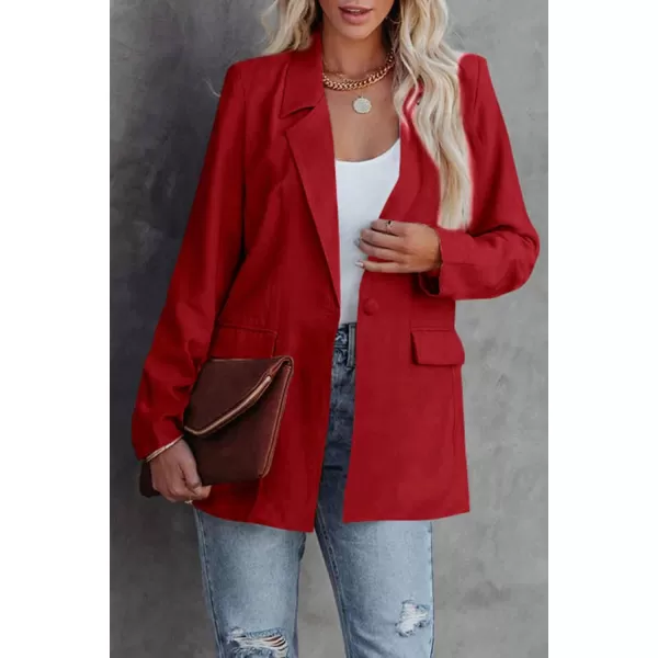 imagePRETTYGARDEN Womens Casual Blazers Long Sleeve Open Front Button Work Office Blazer Jackets with PocketsRed