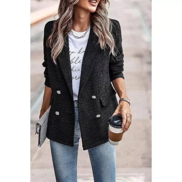 imagePRETTYGARDEN Womens Casual Blazers Long Sleeve Open Front Button Work Office Blazer Jackets with PocketsTweed Black