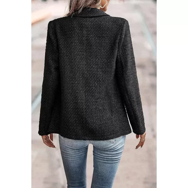 imagePRETTYGARDEN Womens Casual Blazers Long Sleeve Open Front Button Work Office Blazer Jackets with PocketsTweed Black