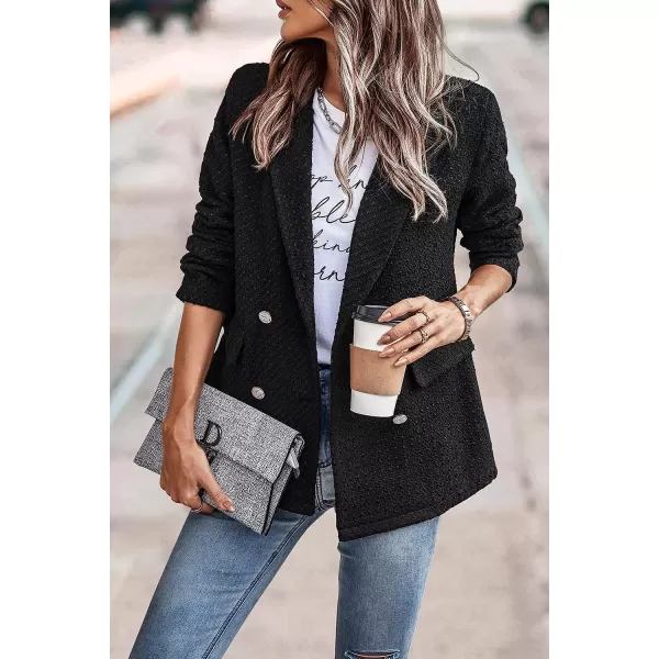 imagePRETTYGARDEN Womens Casual Blazers Long Sleeve Open Front Button Work Office Blazer Jackets with PocketsTweed Black