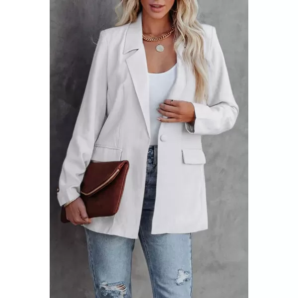 imagePRETTYGARDEN Womens Casual Blazers Long Sleeve Open Front Button Work Office Blazer Jackets with PocketsWhite