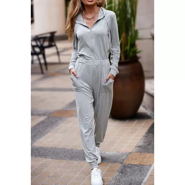 imagePRETTYGARDEN Womens Casual Long Sleeve Hooded Jumpsuits Zip Up One Piece Outfit Romper with PocketsLight Grey
