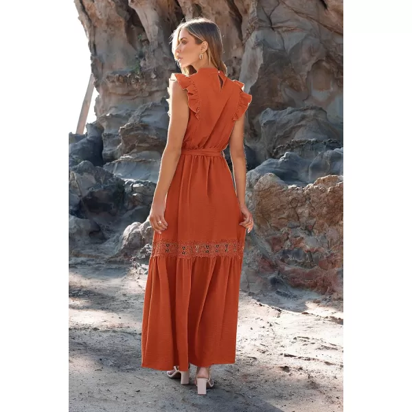 imagePRETTYGARDEN Womens Casual Maxi Dress Summer Ruffle Cap Sleeve A Line Long Flowy Dresses with BeltBrick Red