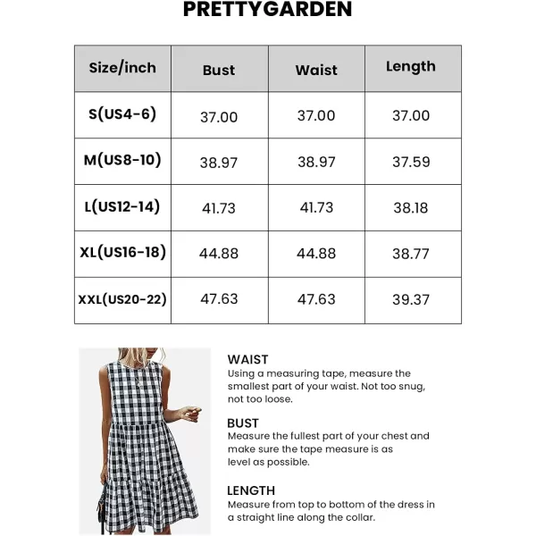 imagePRETTYGARDEN Womens Casual Plaid Sleeveless Ruffle Sundress Round Neck ALine Pleated Mini Short T Shirt Dress with PocketsBlack