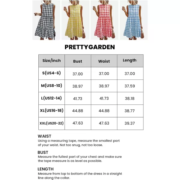 imagePRETTYGARDEN Womens Casual Plaid Sleeveless Ruffle Sundress Round Neck ALine Pleated Mini Short T Shirt Dress with PocketsWine Red