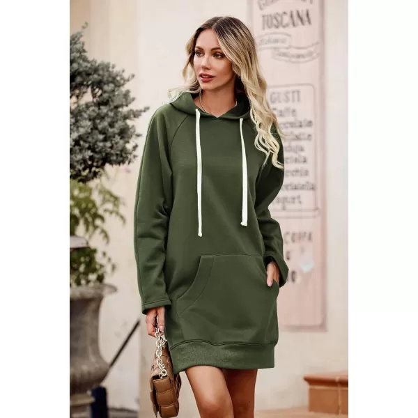imagePRETTYGARDEN Womens Casual Pullover Sweatshirt Long Sleeve Split Hem Hoodie Dress with Kangaroo PocketArmy Green