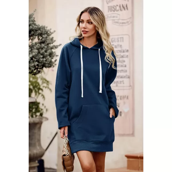 imagePRETTYGARDEN Womens Casual Pullover Sweatshirt Long Sleeve Split Hem Hoodie Dress with Kangaroo PocketBlue