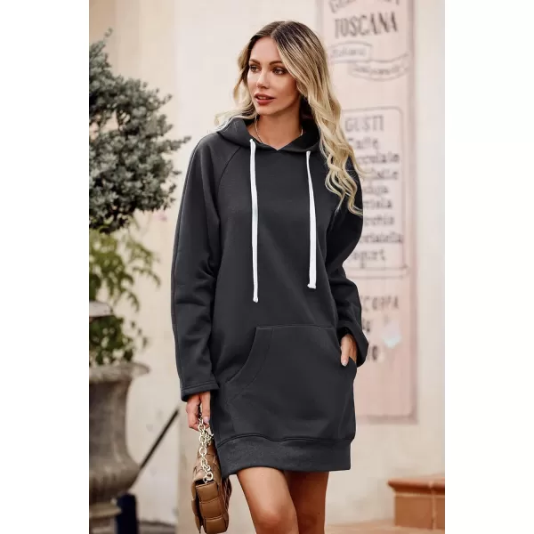 imagePRETTYGARDEN Womens Casual Pullover Sweatshirt Long Sleeve Split Hem Hoodie Dress with Kangaroo PocketDark Grey