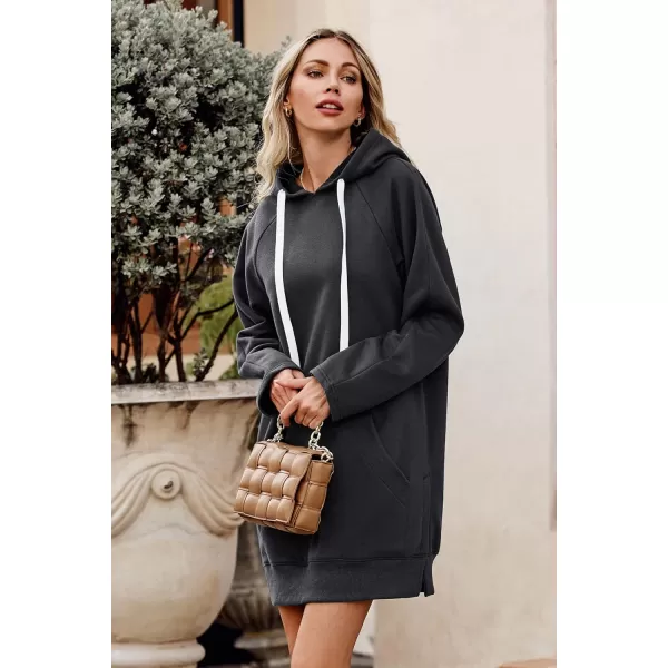 imagePRETTYGARDEN Womens Casual Pullover Sweatshirt Long Sleeve Split Hem Hoodie Dress with Kangaroo PocketDark Grey